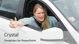  Presentation with road safety young drivers - Amazing presentation having young woman experiencing road rage backdrop and a white colored foreground