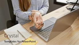  Presentation with pain - Presentation having young-woman-experiencing-wrist-pain background and a coral colored foreground