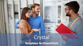  Presentation with negotiation - Audience pleasing slides consisting of young-woman-explaining backdrop and a ocean colored foreground