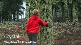  Presentation with foggy forest - Beautiful presentation theme featuring young-woman-exploring-stunning-autumn backdrop and a tawny brown colored foreground