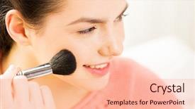  Presentation with blush - Audience pleasing slide deck consisting of young woman face applying blush backdrop and a coral colored foreground