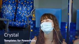  Presentation with coronavirus - Beautiful presentation theme featuring young-woman-falling-asleep backdrop and a navy blue colored foreground