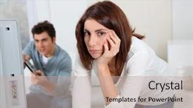  Presentation with video game - Presentation design enhanced with young woman fed up background and a mint green colored foreground