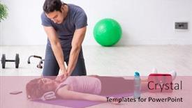  Presentation with aid - PPT theme having young woman feeling bad during training in first aid concept background and a coral colored foreground