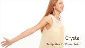  Presentation with free - Cool new theme with young woman feeling free isolated backdrop and a cream colored foreground