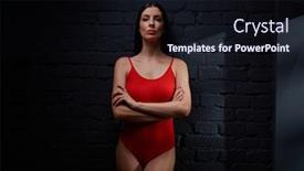  Presentation with black female - Beautiful PPT theme featuring young woman - female dancer in red with dramatic expression against black wall portrait backdrop and a wine colored foreground