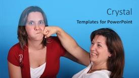  Presentation with advertising - Beautiful slides featuring young-woman-fighting-with-space backdrop and a light blue colored foreground