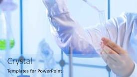  Presentation with chemical experiment - Slide deck consisting of young-woman-filling-a-chemical background and a light blue colored foreground