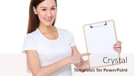  Presentation with finger point - Presentation design consisting of young woman finger point to clipboard background and a lemonade colored foreground