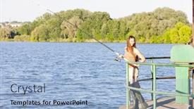  Presentation with pond - Audience pleasing slide deck consisting of young-woman-fishing-at-pond backdrop and a light blue colored foreground