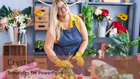  Presentation with flowers - PPT layouts featuring young-woman-florist-make-bouquet background and a red colored foreground