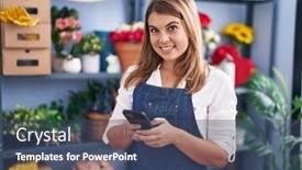  Presentation with confident - Slides consisting of young-woman-florist-smiling-confident background and a ocean colored foreground