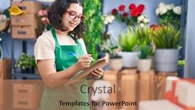  Presentation with confident - Presentation having young-woman-florist-smiling-confident background and a  colored foreground