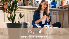  Presentation with plants - PPT theme having young-woman-florist-taking-care background and a coral colored foreground