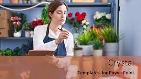  Presentation with writing - Slides consisting of young-woman-florist-writing background and a coral colored foreground