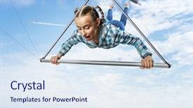  Presentation with glider - Cool new PPT theme with gliders - young woman flying on hang backdrop and a sky blue colored foreground