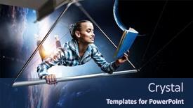  Presentation with hang - Slide deck having young-woman-flying-on-hang background and a ocean colored foreground