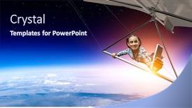  Presentation with glider - Amazing presentation theme having young-woman-flying-on-hang backdrop and a navy blue colored foreground