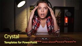  Presentation with brain and nervous system - Slide set with nervous angry young woman gamer background and a wine colored foreground