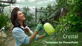  Presentation with chemicals - Presentation theme with young-woman-gardener-caring-plants background and a tawny brown colored foreground