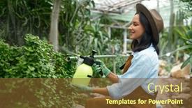  Presentation with chemicals - Slides enhanced with young-woman-gardener-caring-plants background and a tawny brown colored foreground