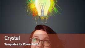  Presentation with paint - Amazing slides having young woman gesturing with lightbulb backdrop and a tawny brown colored foreground
