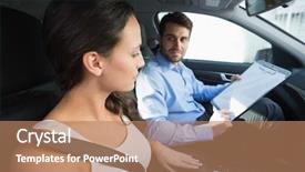  Presentation with driving - PPT layouts enhanced with young woman getting a driving background and a coral colored foreground