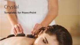  Presentation with massage therapy - Slides featuring young woman getting a hot stone massage in therapy room background and a mint green colored foreground