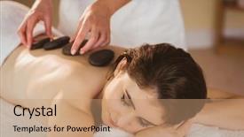  Presentation with massage therapy - Amazing slide deck having young woman getting a hot stone massage in therapy room backdrop and a coral colored foreground