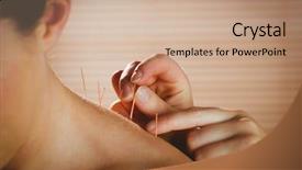  Presentation with acupuncture - Amazing PPT theme having young woman getting acupuncture treatment backdrop and a coral colored foreground