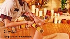  Presentation with massage therapist - Presentation theme consisting of young woman getting bamboo massage background and a gold colored foreground
