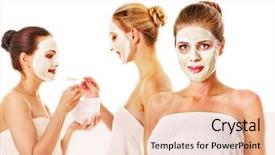  Presentation with facial - Theme featuring young woman getting facial mask and gossip isolated background and a lemonade colored foreground