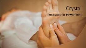  Presentation with foot massage - Amazing slide set having young woman getting foot massage in therapy room backdrop and a coral colored foreground