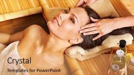  Presentation with bamboo - Colorful presentation theme enhanced with young woman getting head massage backdrop and a yellow colored foreground