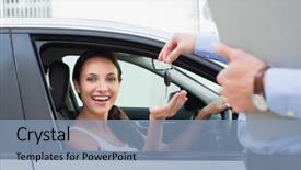  Presentation with woman car driver map - Cool new slides with young woman getting her key backdrop and a light blue colored foreground