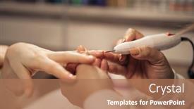  Presentation with done - PPT theme consisting of young-woman-getting-her-nails background and a coral colored foreground