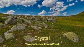  Presentation with inspiration - Colorful slide deck enhanced with young woman getting inspiration in high mountain valley rocky plains backdrop and a tawny brown colored foreground