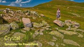  Presentation with inspiration - Audience pleasing PPT layouts consisting of young woman getting inspiration in high mountain valley rocky plains backdrop and a tawny brown colored foreground