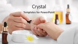  Presentation with manicure - Amazing PPT layouts having young woman getting manicure in spa salon backdrop and a white colored foreground