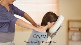  Presentation with massage therapy - Colorful presentation enhanced with young woman getting massage in chair in therapy room backdrop and a soft green colored foreground