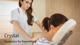  Presentation with massage therapy - Slide set featuring young woman getting massage background and a coral colored foreground