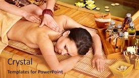  Presentation with bamboo - Slide set enhanced with young woman getting massage background and a gold colored foreground