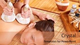  Presentation with bamboo - Slide set consisting of young woman getting massage background and a coral colored foreground