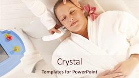  Presentation with day spa - Audience pleasing slides consisting of young woman getting radio frequency backdrop and a lemonade colored foreground