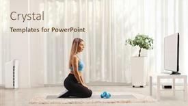  Presentation with exercise - PPT theme featuring young-woman-getting-ready background and a sky blue colored foreground