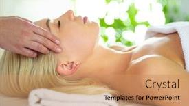  Presentation with spa salon - Presentation design with young-woman-getting-spa-massage background and a coral colored foreground