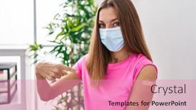  Presentation with aid - Presentation design enhanced with young-woman-getting-vaccine-showing background and a coral colored foreground