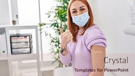  Presentation with vaccine - Slides enhanced with young-woman-getting-vaccine-showing background and a coral colored foreground