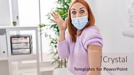  Presentation with vaccine - Slide set featuring young-woman-getting-vaccine-showing background and a coral colored foreground