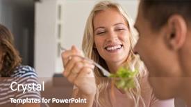  Presentation with healthy food college - Audience pleasing PPT theme consisting of young woman giving healthy food backdrop and a coral colored foreground